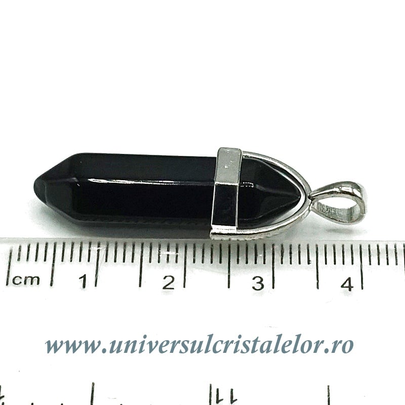 Pandantiv obsidian negru dublu varf