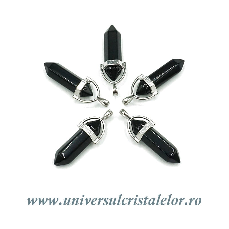 Pandantiv obsidian negru dublu varf
