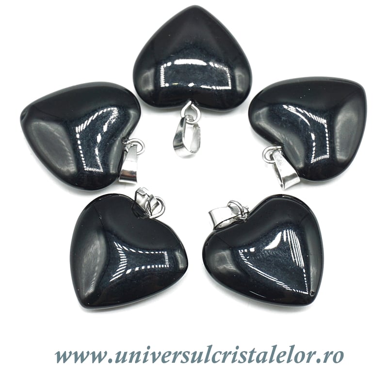Pandantiv obsidian negru inima