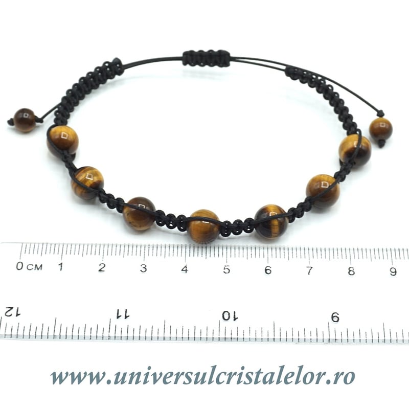 Bratara ochi de tigru rotunda - 6 mm cu snur reglabil