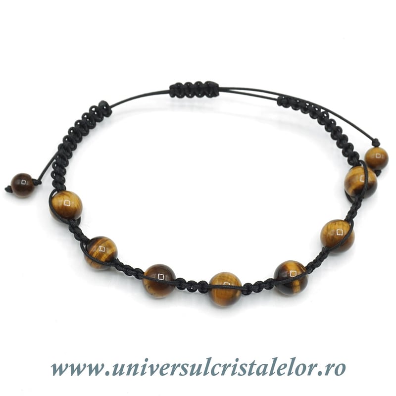 Bratara ochi de tigru rotunda - 6 mm cu snur reglabil