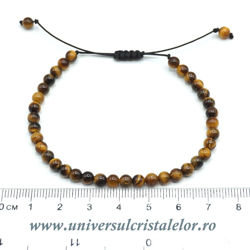 Bratara ochi de tigru rotund - 4 mm cu snur reglabil