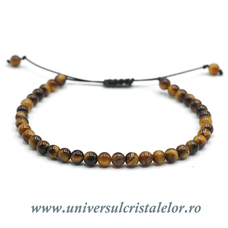 Bratara ochi de tigru rotund - 4 mm cu snur reglabil