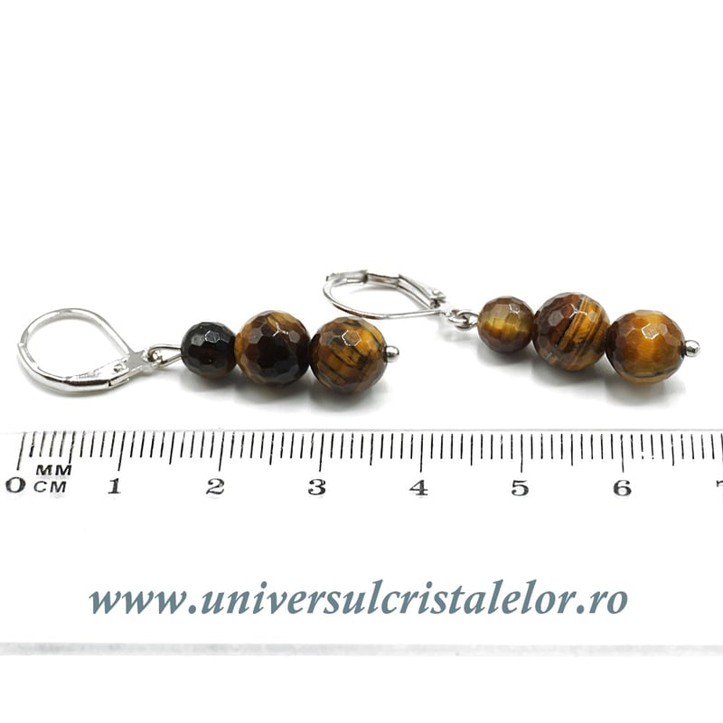 Cercei ochi de tigru rotund fatetat - 8 mm