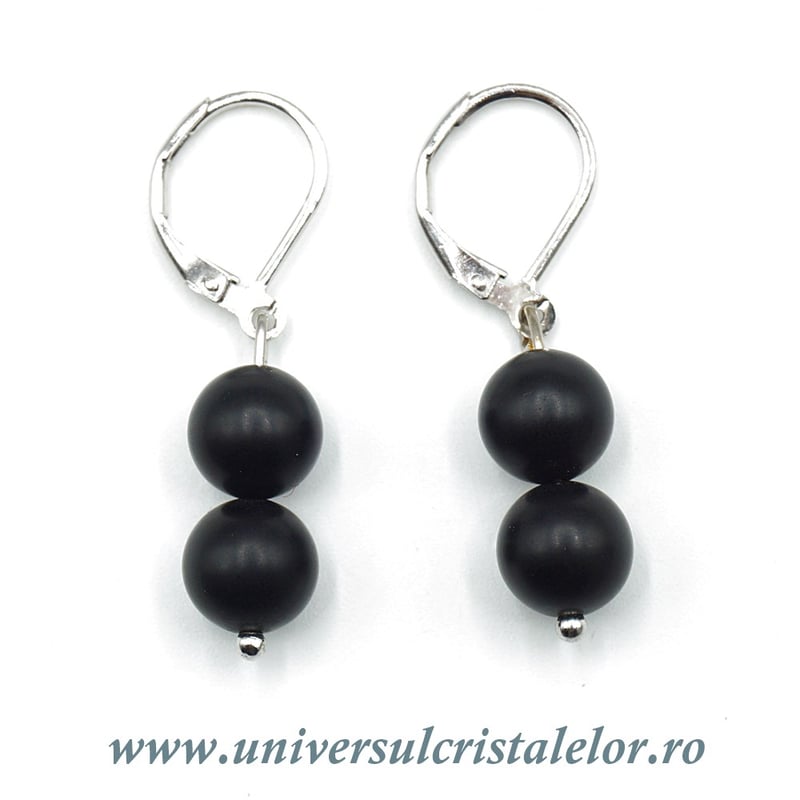 Cercei onix negru rotund - 8 mm