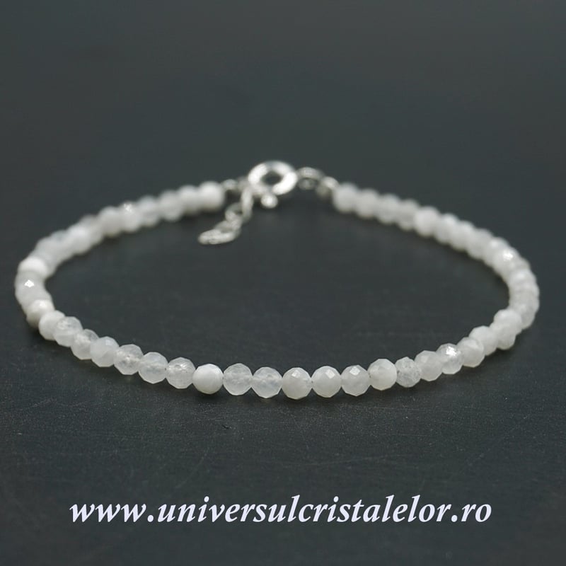 Bratara piatra lunii alba rotund fatetat - 3,4mm