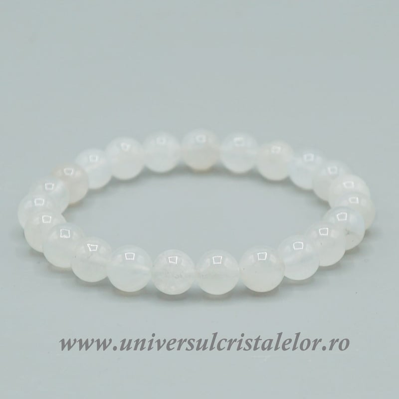 Bratara piatra lunii alba rotund - 8 mm