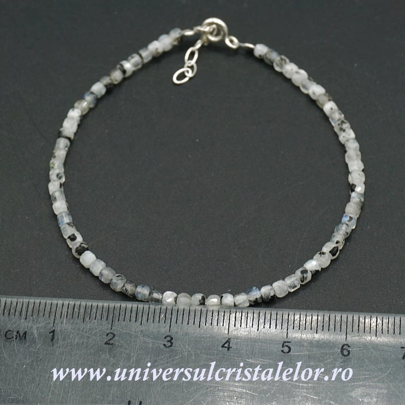 Bratara piatra lunii cu turmalina neagra cub fatetat -3 mm