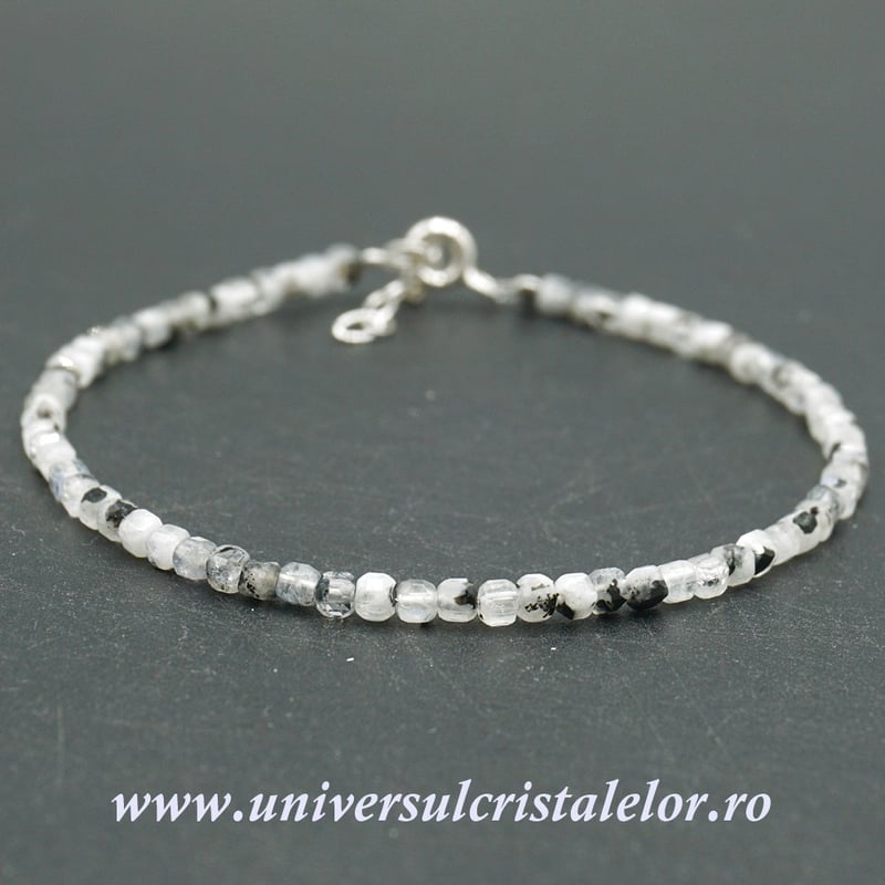 Bratara piatra lunii cu turmalina neagra cub fatetat -3 mm