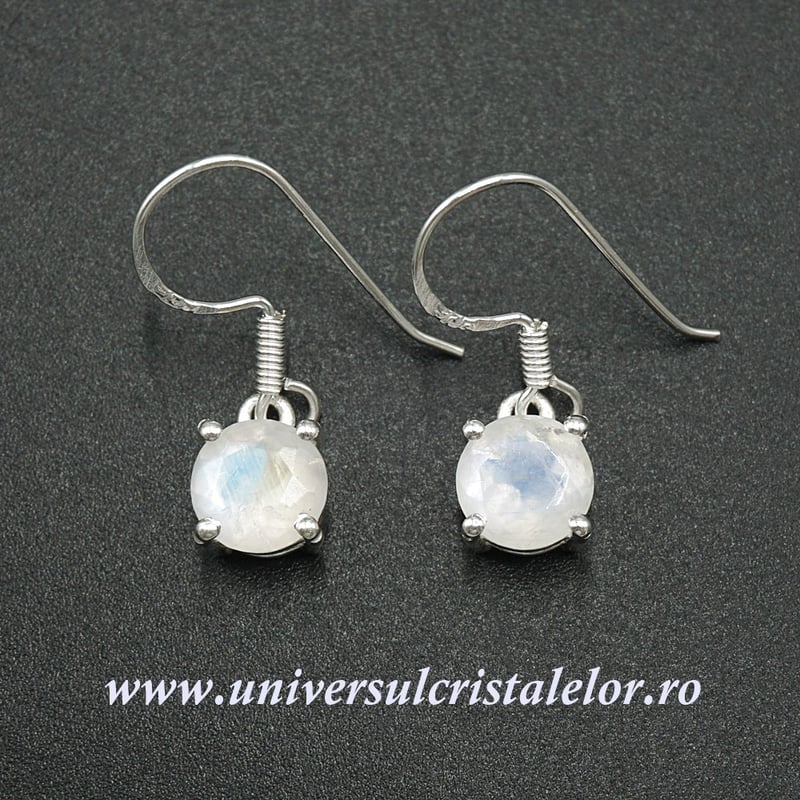 Cercei piatra lunii fatetat rotund