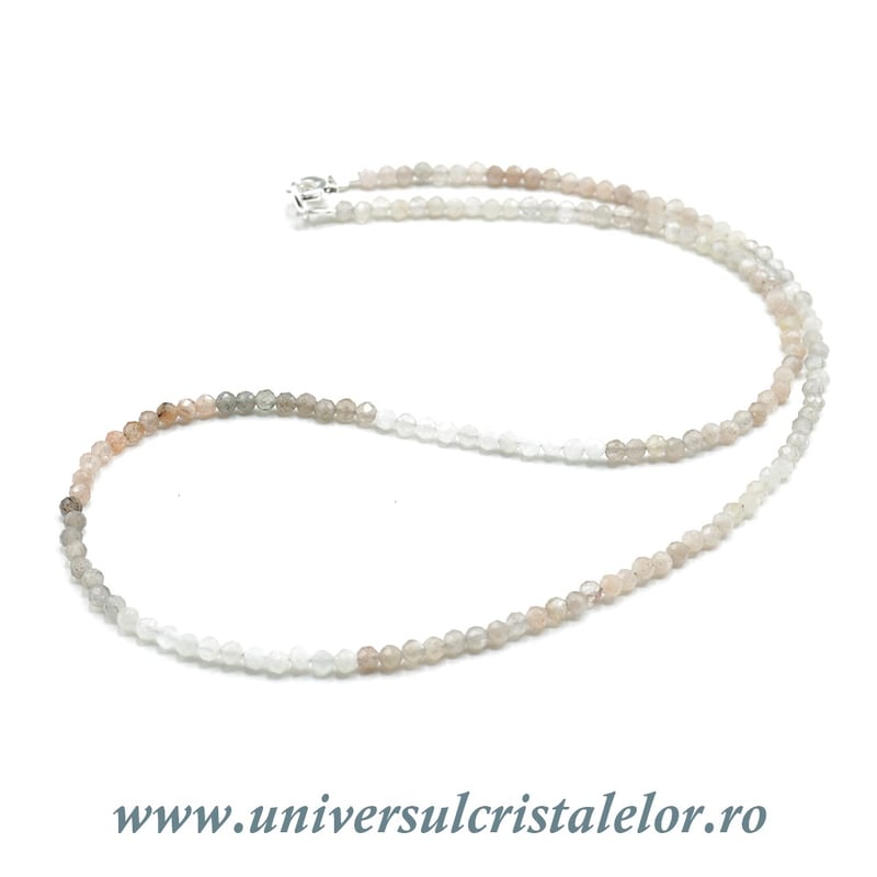 Colier piatra lunii multicolora rotund fatetat - 3 mm