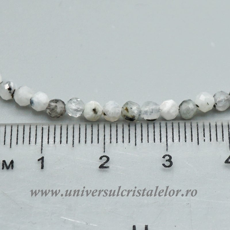 Colier piatra lunii cu turmalina neagra rotund fatetat - 3,4 mm