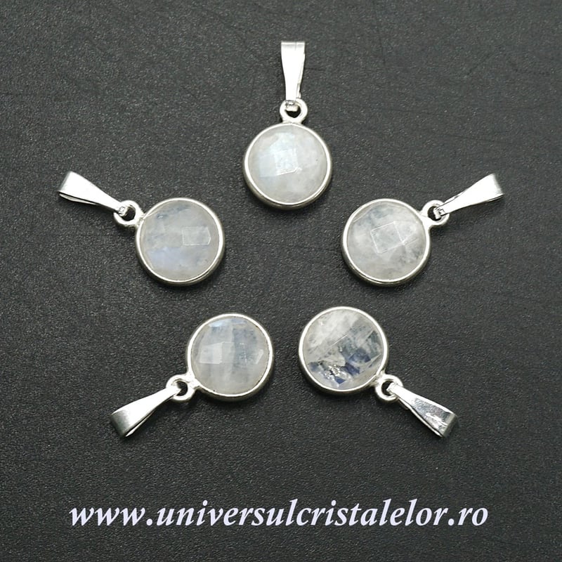 Pandantiv piatra lunii rotund fatetat - 9mm