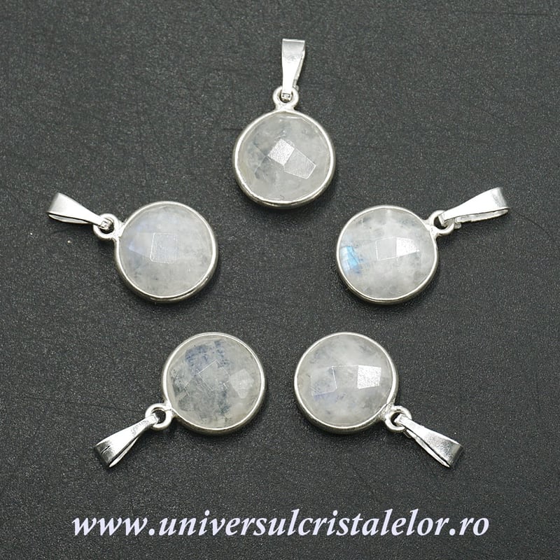 Pandantiv piatra lunii rotund fatetat - 11mm