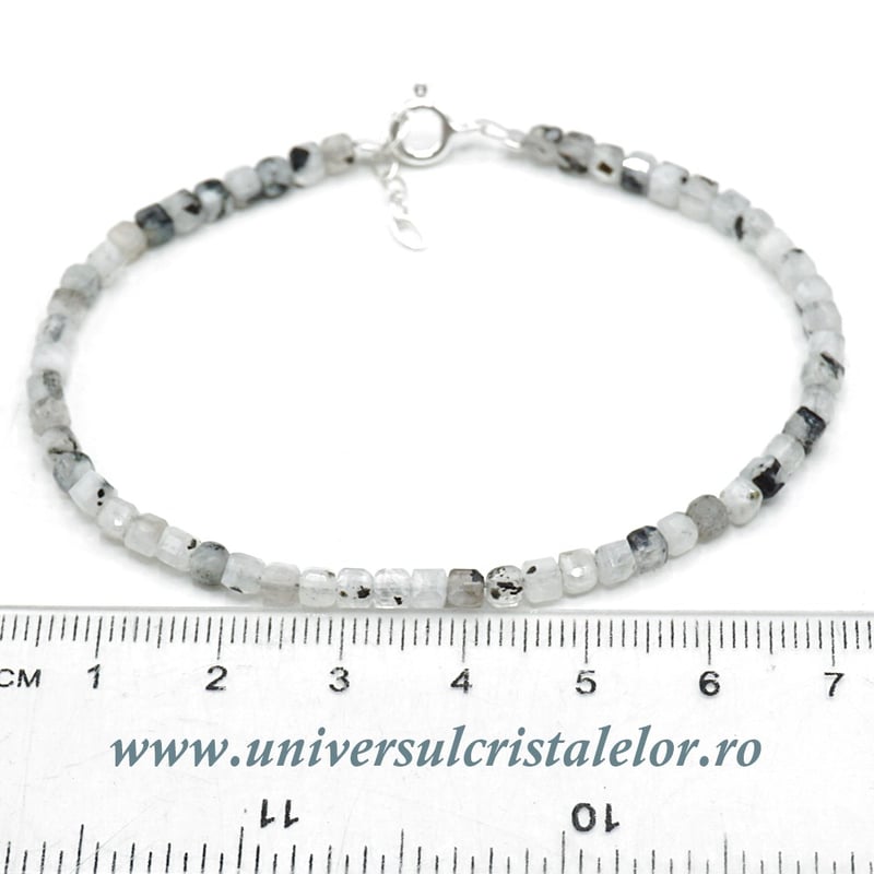 Bratara piatra lunii cu turmalina neagra cub fatetat -3,4mm