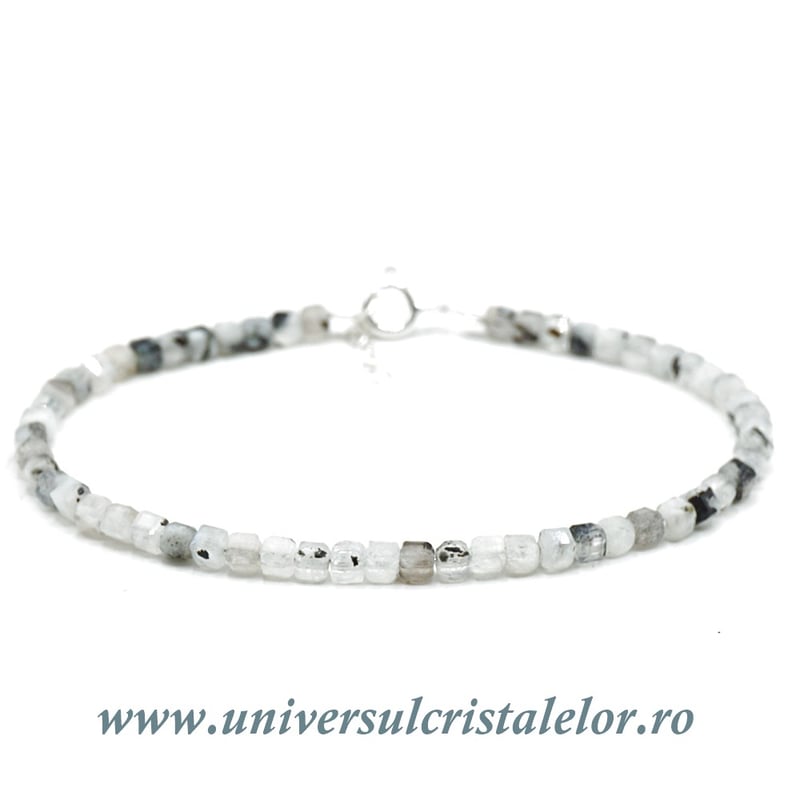 Bratara piatra lunii cu turmalina neagra cub fatetat -3,4mm