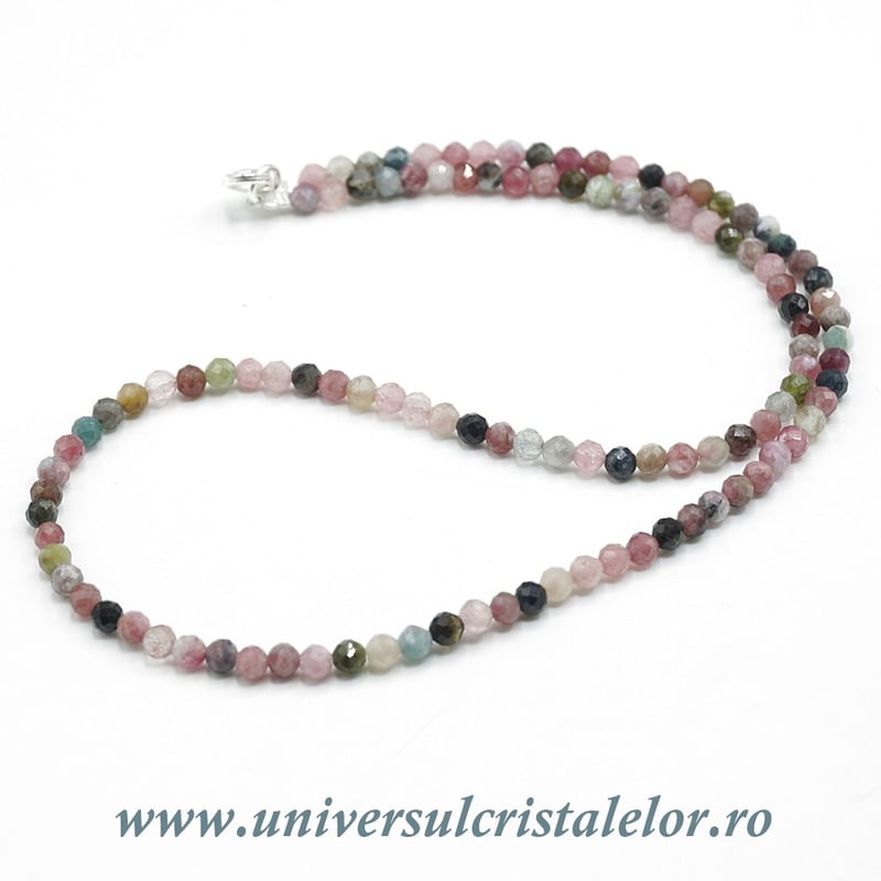 Colier turmalina multicolor rotund fatetat - 4mm