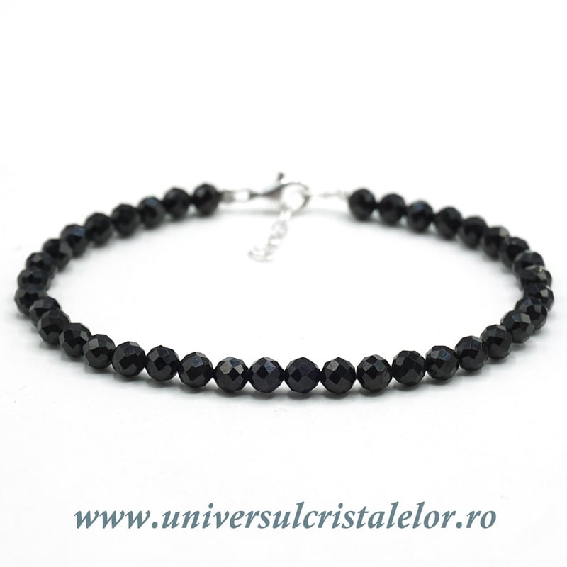 Bratara turmalina neagra rotund fatetat - 4,7 mm