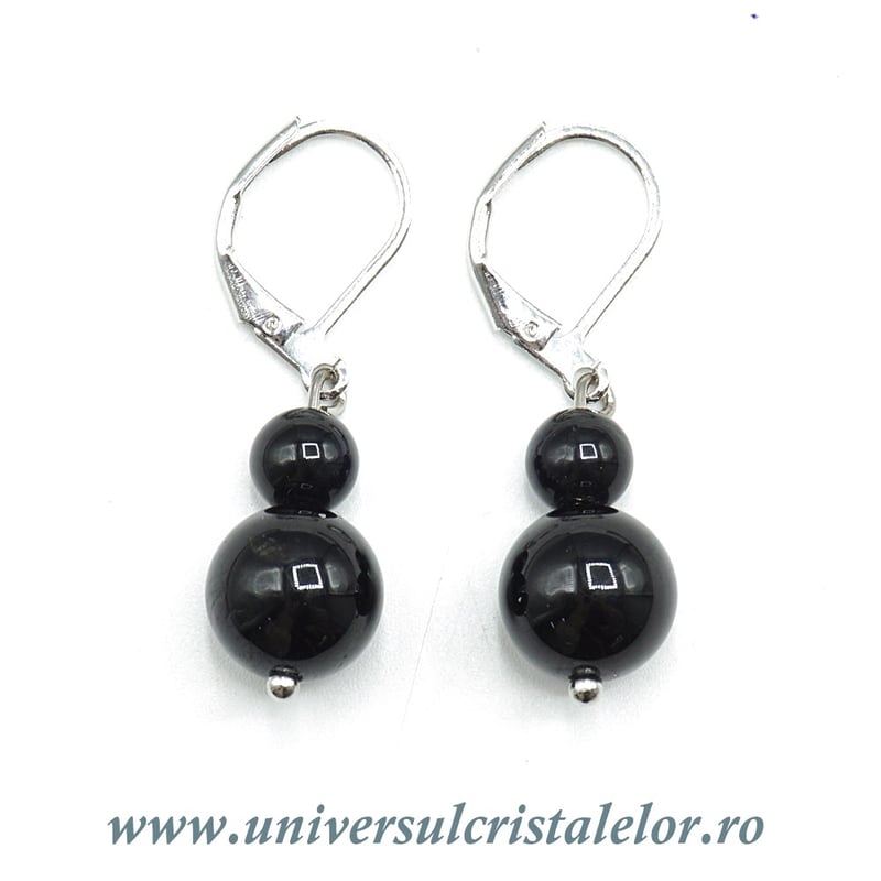 Cercei turmalina neagra rotund-10mm m03