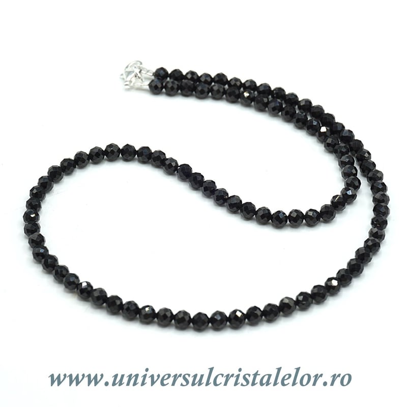 Colier turmalina neagra rotund fatetat - 4,7 mm