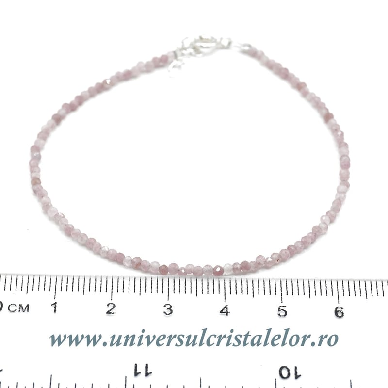 Bratara turmalina roz rotund fatetat - 2mm