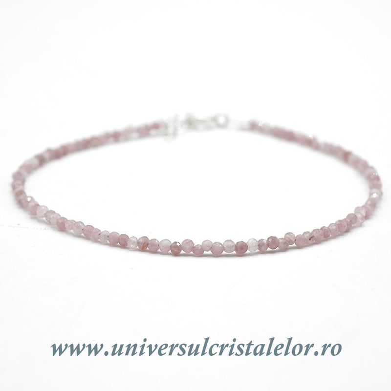 Bratara turmalina roz rotund fatetat - 2mm