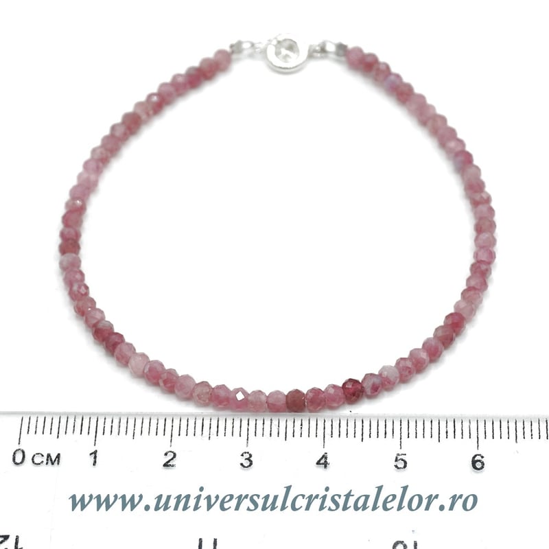 Bratara turmalina roz rotund fatetat - 3,2mm