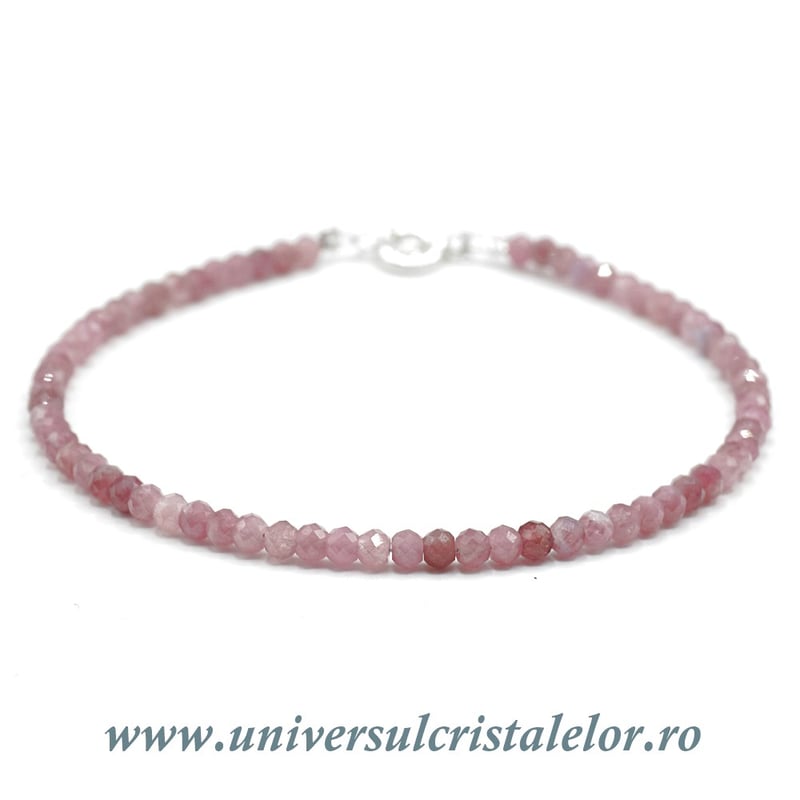 Bratara turmalina roz rotund fatetat - 3,2mm