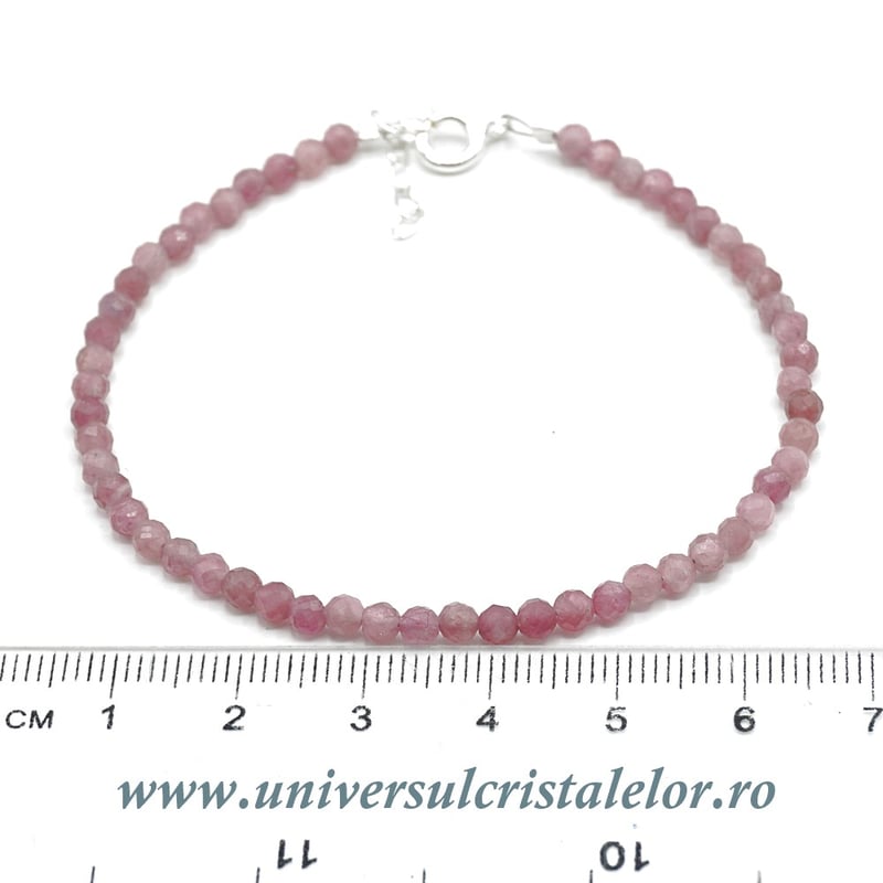 Bratara turmalina roz rotund fatetat - 3,4mm