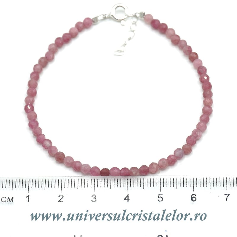 Bratara turmalina roz rotund fatetat - 3,3mm