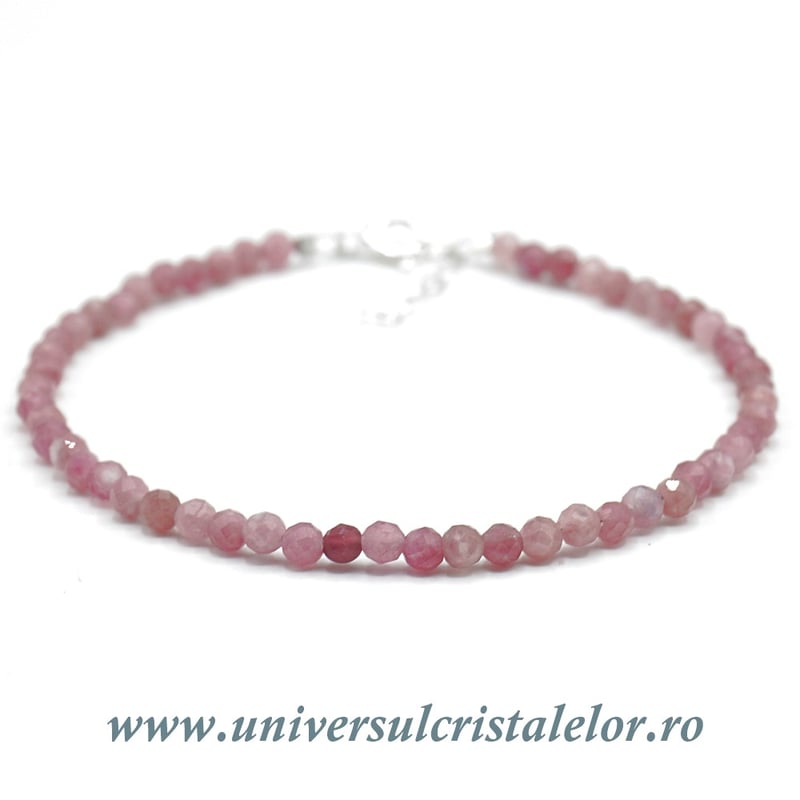 Bratara turmalina roz rotund fatetat - 3,3mm