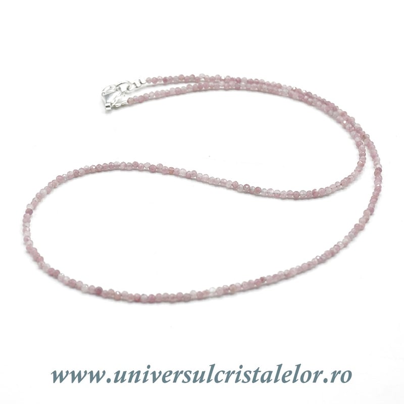 Colier turmalina roz rotund fatetat - 2 mm