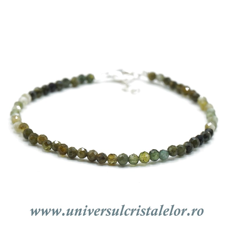 Bratara turmalina verde rotund fatetat -3mm