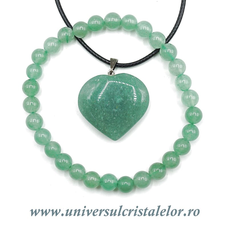 Set aventurin bratara si pandantiv cu snur si cutie