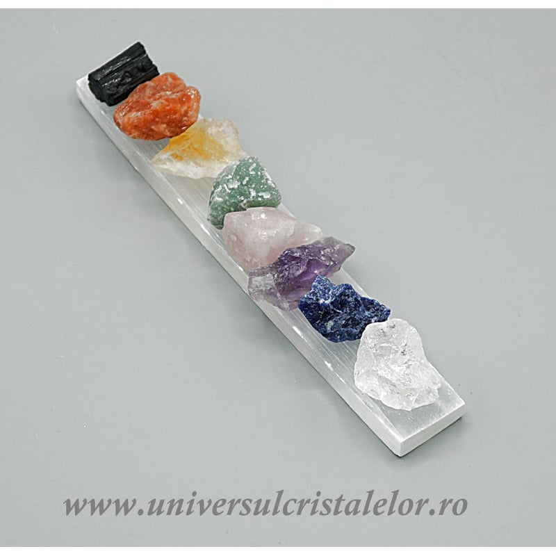Set Selenit Bagheta plata cu pietre brute (chakre)