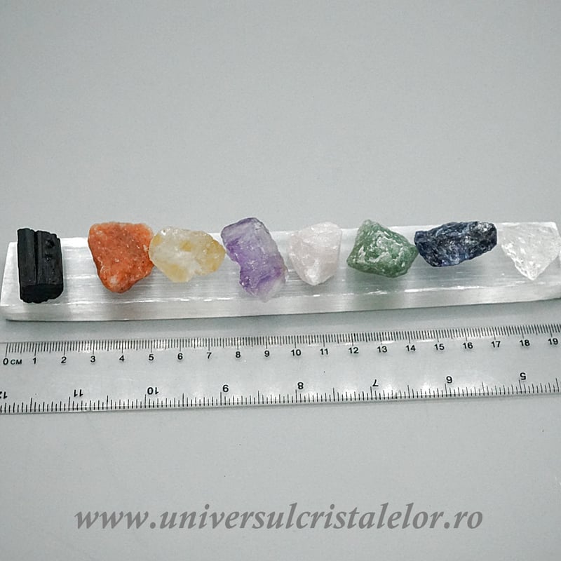 Set Selenit Bagheta plata cu pietre brute (chakre)