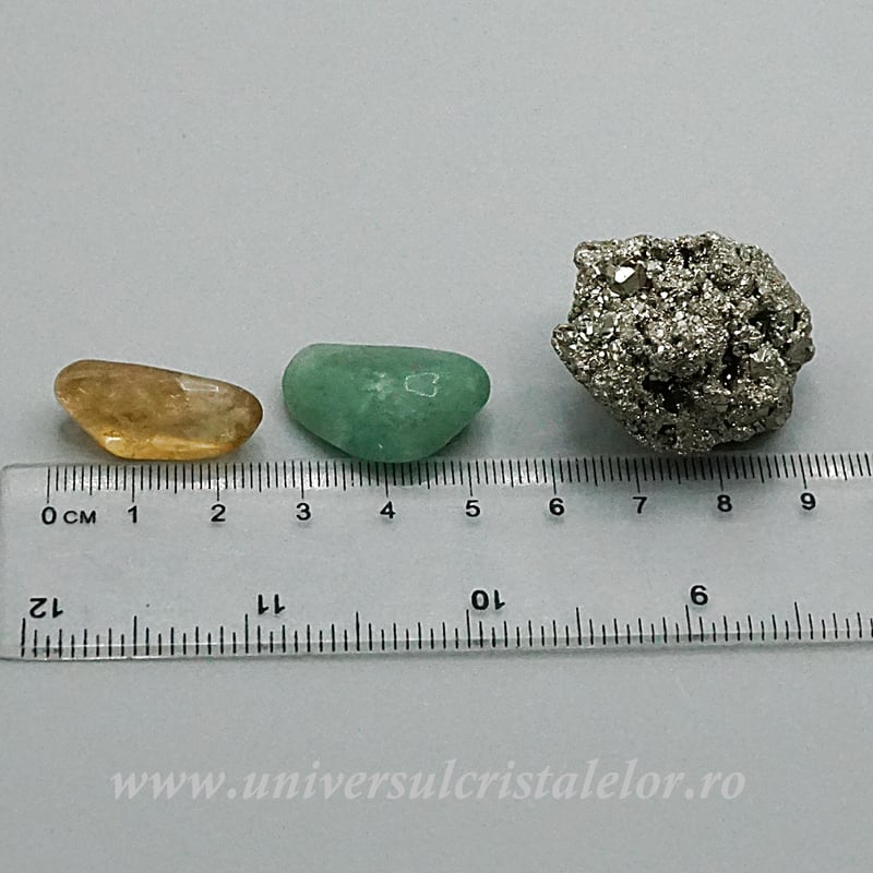 Set Selenit suport rotund cu pirita si pietre rulate (chakre)