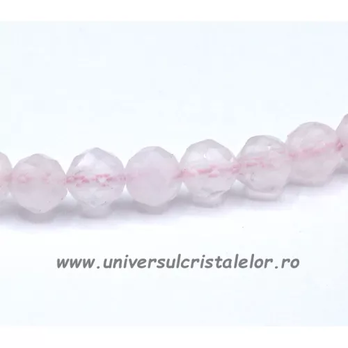 Bratara cuart roz rotund fatetat - 4 mm Bratara cuart roz rotund fatetat - 4 mm