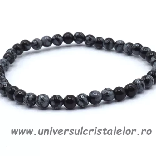 Bratara obsidian fulg de nea rotund - 4 mm Bratara obsidian fulg de nea rotund - 4 mm
