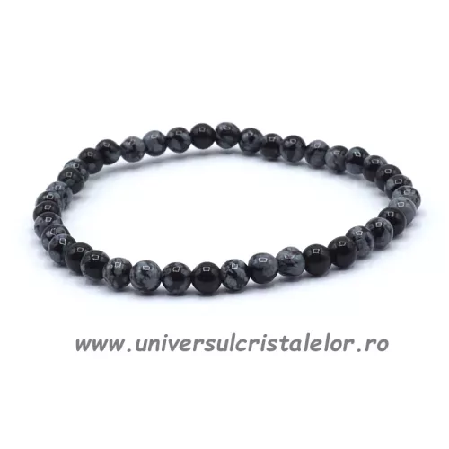 Bratara obsidian fulg de nea rotund - 4 mm Bratara obsidian fulg de nea rotund - 4 mm