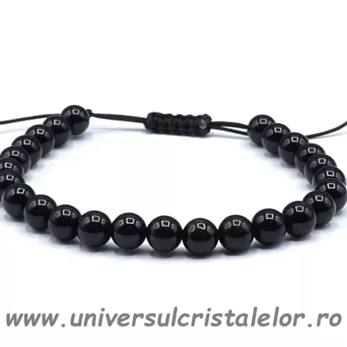 Bratara turmalina neagra rotund 6 mm - snur reglabil Bratara turmalina neagra rotund 6 mm - snur reglabil