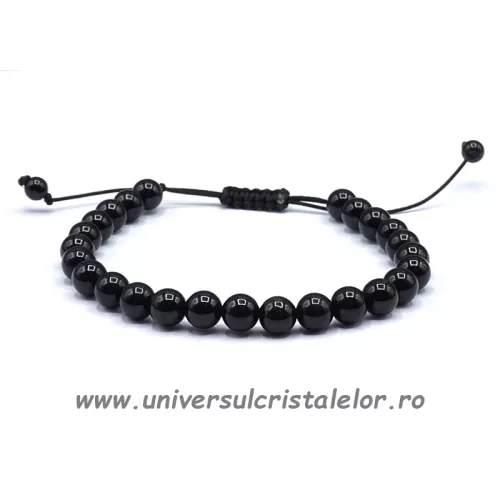 Bratara turmalina neagra rotund 6 mm - snur reglabil Bratara turmalina neagra rotund 6 mm - snur reglabil