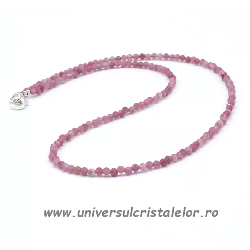 Colier turmalina roz rotund fatetat - 3 mm