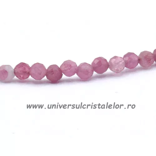 Colier turmalina roz rotund fatetat - 3 mm