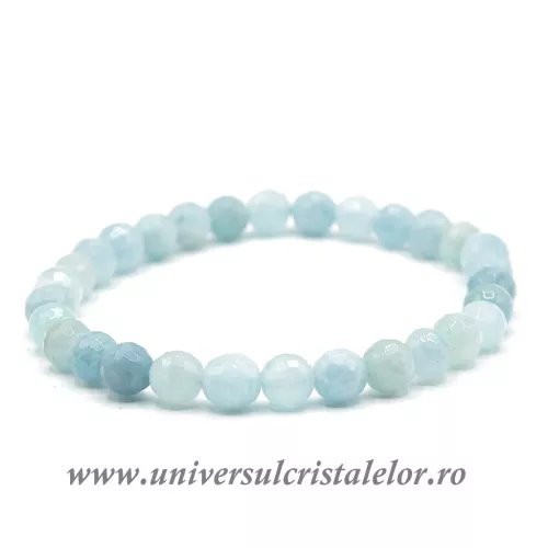 Bratara acvamarin rotund fatetat - 6 mm