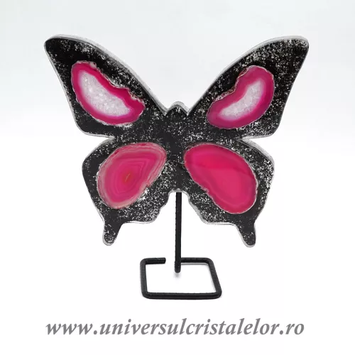 Fluture agat pe suport de metal unicat m06
