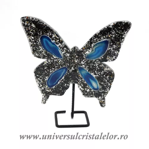 Fluture agat pe suport de metal unicat m07