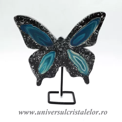 Fluture agat pe suport de metal unicat m08