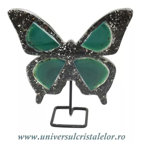 Fluture agat pe suport de metal unicat m05 Fluture agat pe suport de metal unicat m05