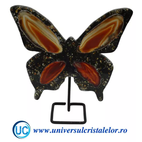 Fluture agat pe suport de metal unicat m04 Fluture agat pe suport de metal unicat m04